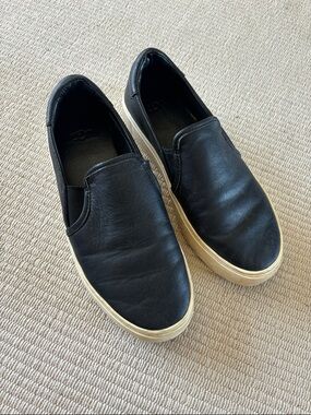 UGG Black Slip-On Leather Sneakers with Cream Sole